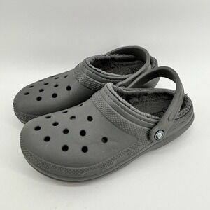 Crocs Classic Faux Fur Lined Clog Sandals Womens 9 Mens 7Gray Casual Shoes